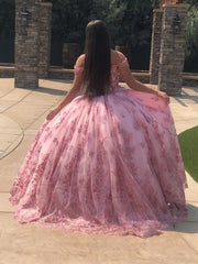Off The Shoulder Neckline Sparkly Quinceanera Dresses With Appliques
