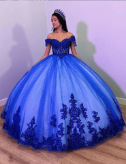 Royal Blue Tulle Off The Shoulder Quinceanera Dress