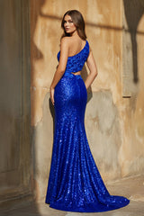 Sheath One Shoulder Sequins Prom Dress with 3D Appliques