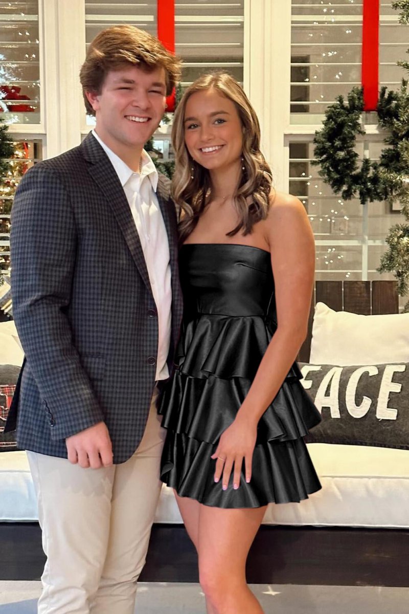 Black - Strapless A Line Metallic Ruffle Short Homecoming Dress