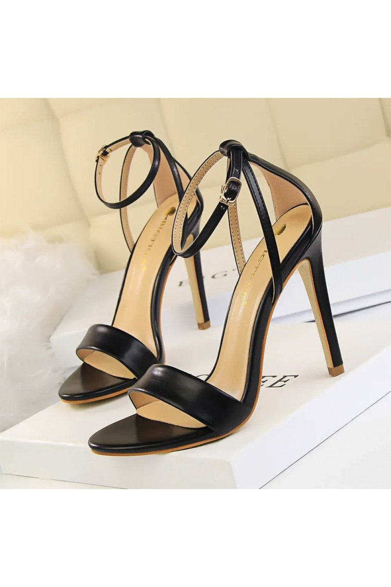 Open Toe Ankle Strap Patent Leather Stiletto Heels