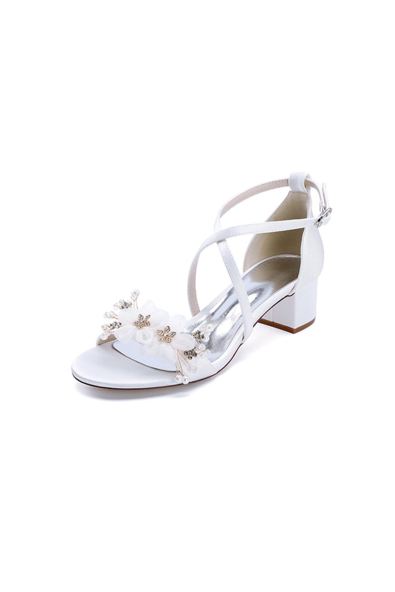 Open Toe Hollow Out Chunky Heels with Flowers