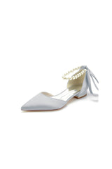 Pearl Ribbon Pointed Toe Ankle Strap Kitten Heels