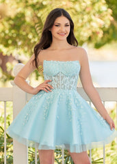 A-Line Tulle Lace Homecoming Dress with Appliques