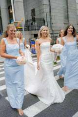 Pink Straps Sheath Square Neck Satin Sleeveless Long Bridesmaid Dress