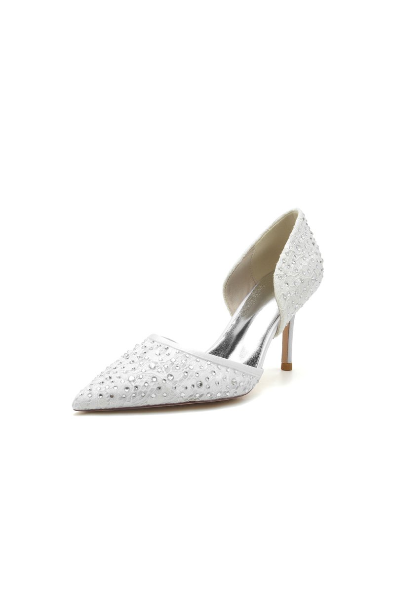 Pointed Toe Beaded Lace Wedding Stiletto Heels