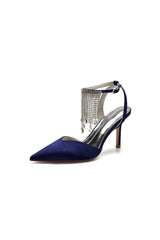Pointed Toe Crystal Tassel Strap Heels