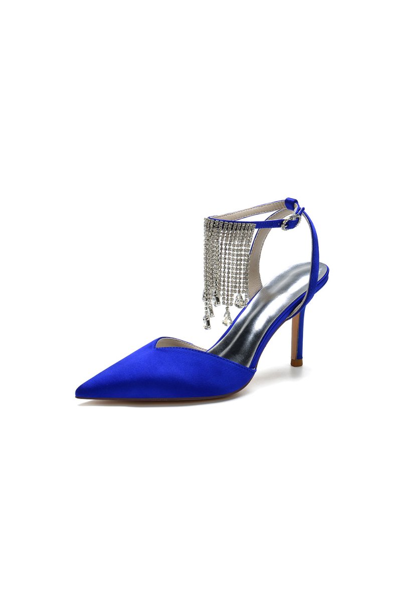 Pointed Toe Crystal Tassel Strap Heels