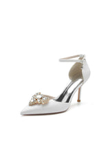 Pointed Toe Glitter Ankle Strap Rhinestone High Heels