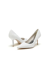 Simple Pointed Toe Lace Wedding Heels