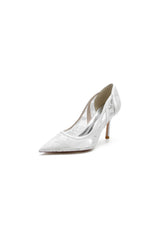 Pointed Toe Bridal Heels with Lace Appliques