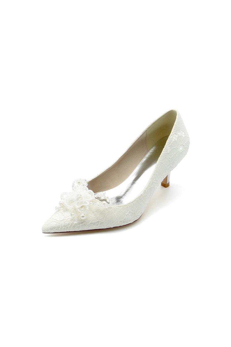 Pointed Toe Lace Wedding Shoes with Flower