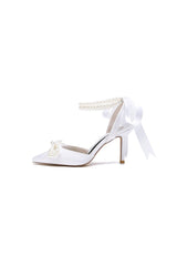Pointed Toe Pearl Strap with Ribbon Tie