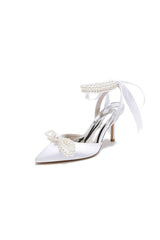 Pointed Toe Pearl Strap with Ribbon Tie