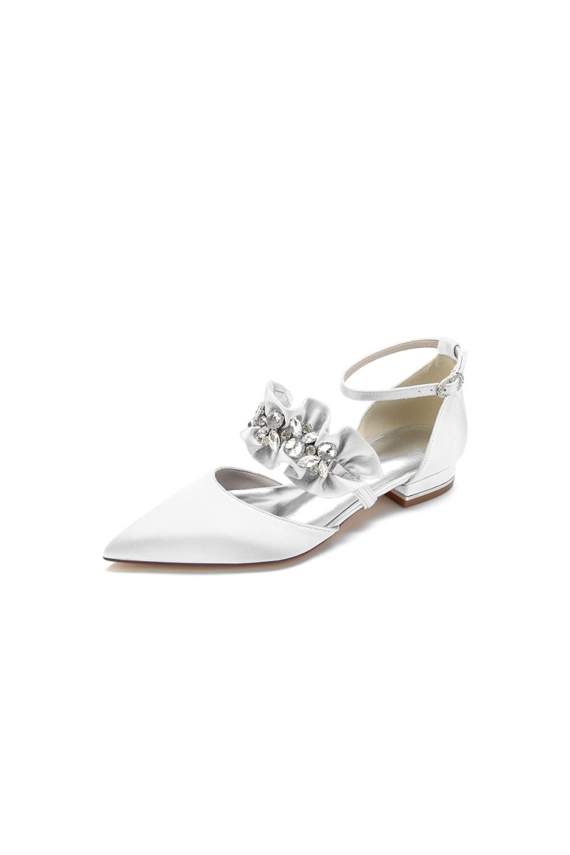 Pointed Toe Rhinestone Beaded Buckle Kitten Heels