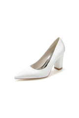 Pointed Toe Slip-on Satin Chunky Heels