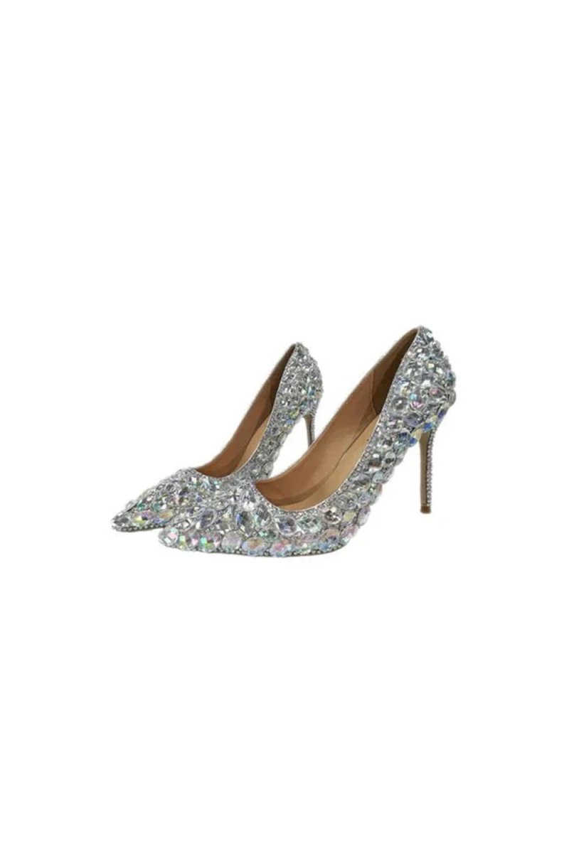 Pointed Toe Stiletto High Heels Shoes with Rhinestones