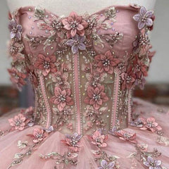 Pink Tulle Appliques Off The Shoulder Quinceanera Dresses
