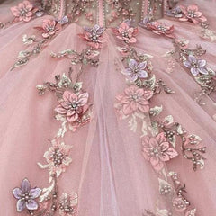 Pink Tulle Appliques Off The Shoulder Quinceanera Dresses