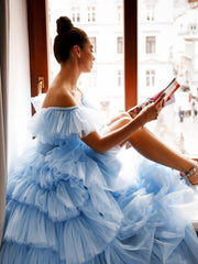 Pleated Tulle Ball Gown Ruffle Tiered Long Quinceanera Dresses