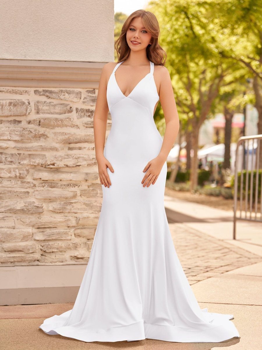 Yellow Mermaid V-Neck Satin Prom Dresses With Tail Evening Dress