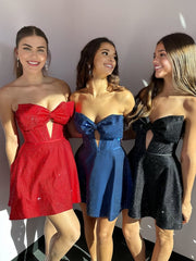 Black - Strapless A Line Beaded Cutout Homecoming Dresses With Bow