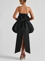 Black - Strapless A Line Satin Short Homecoming Dress With Bow
