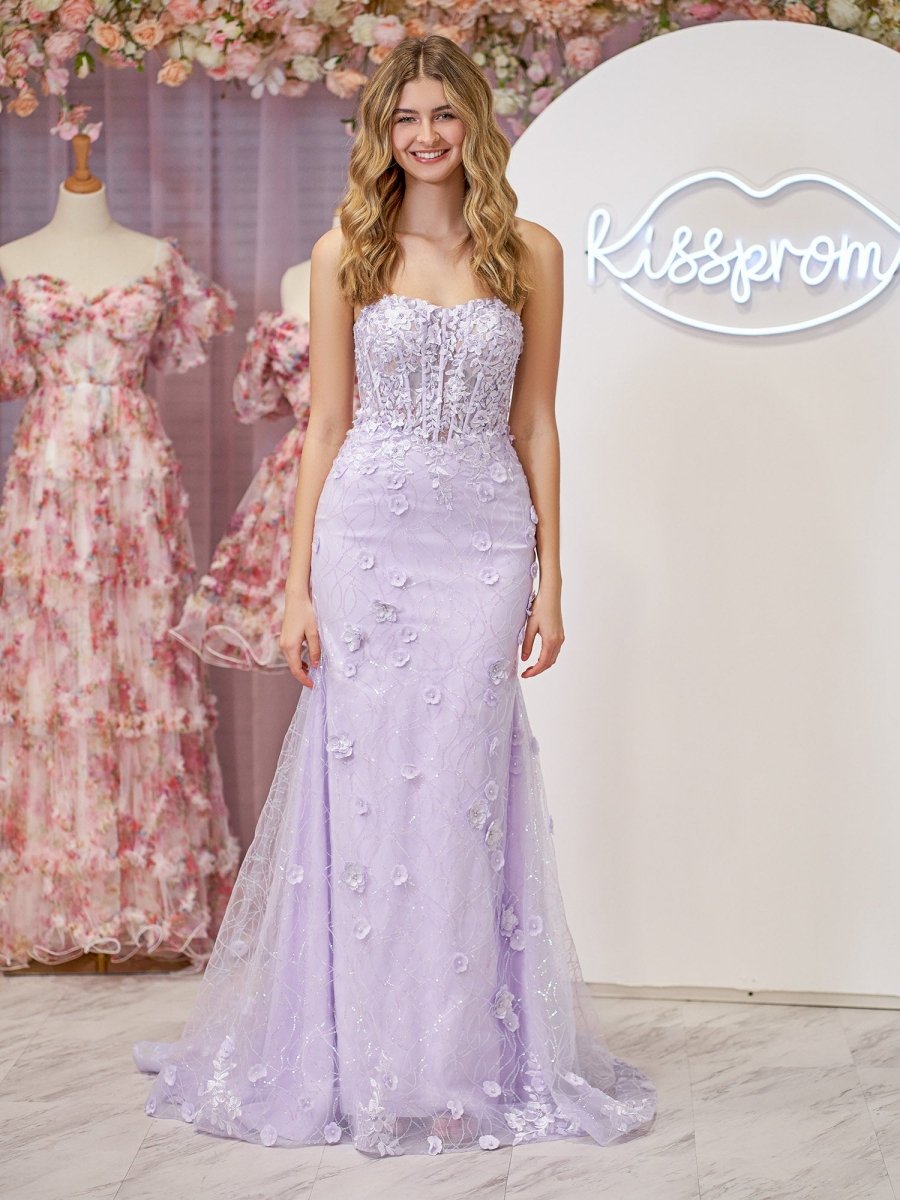 Mermaid Strapless Sequined Lace Prom Dress