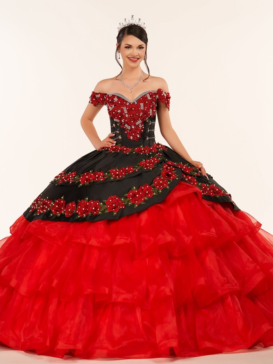 Red Off the Shoulder Quinceanera Dresses with Appliques