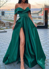A-Line Prom Dresses Celebrity Style Dress Christmas Sleeveless Off The Shoulder Satin with Slit