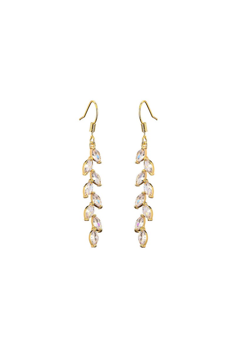 Rhinestone Leaf Dangle Earrings Crystal Drop