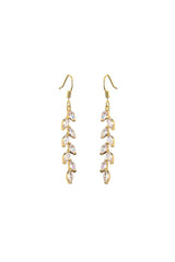 Rhinestone Leaf Dangle Earrings Crystal Drop