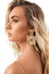 Rhinestone Square Statement Dangle Earrings