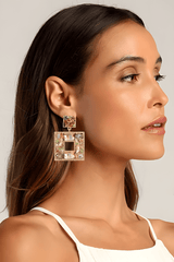 Rhinestone Square Statement Dangle Earrings