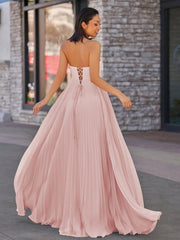 A Line Light Pink Strapless Chiffon Long Prom Dress