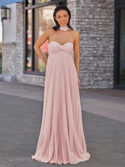 A Line Light Pink Strapless Chiffon Long Prom Dress