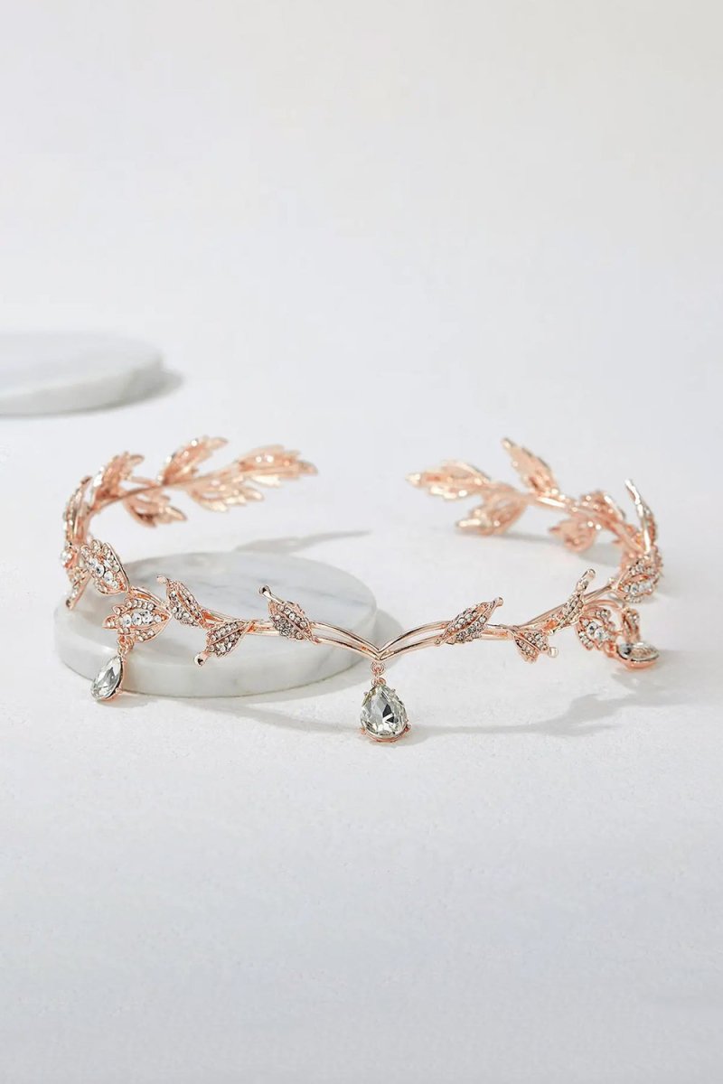 Rose Gold Leaf Crystal Crown