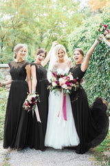 Round Neck Tulle Floor Length Burgundy Bridesmaid Dress