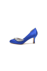 Round Toe Crystal Leaf Chunky Heels