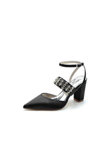 Black Satin Pump with Sparkling Silver Accent