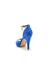 Navy Blue Stiletto Heels with Pearl and Chain Decor