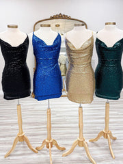 Black - Spaghetti Straps Sequins Sheath Short Homecoming Dress