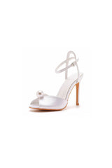 Satin Pearl Peep Toe Stiletto Ankle Strap Buckle Ultra High Heels
