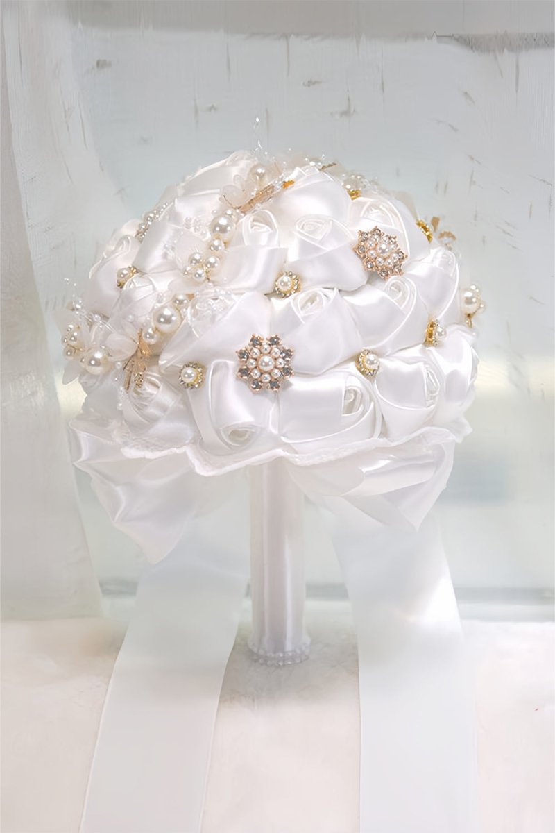Satin Pearl Ribbon Cascade Wedding Flower Bouquets
