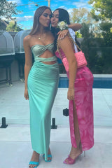 Aqua - Strapless Sheath Satin Prom Dresses With Cutout