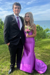 Mermaid V-Neck Satin Formal Dress with Lace-Up Back