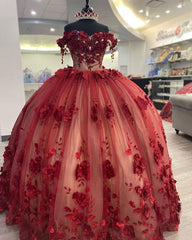 Shimmery Off Shoulder 3D Flowers Ball Gown Quinceanera Dress With Train