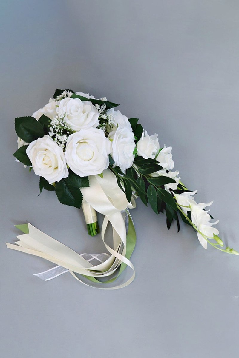 Silk Roses Artificial Cascade Wedding Flowers Bouquets
