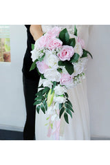 Silk Roses Artificial Cascade Wedding Flowers Bouquets
