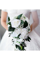 Silk Roses Artificial Cascade Wedding Flowers Bouquets
